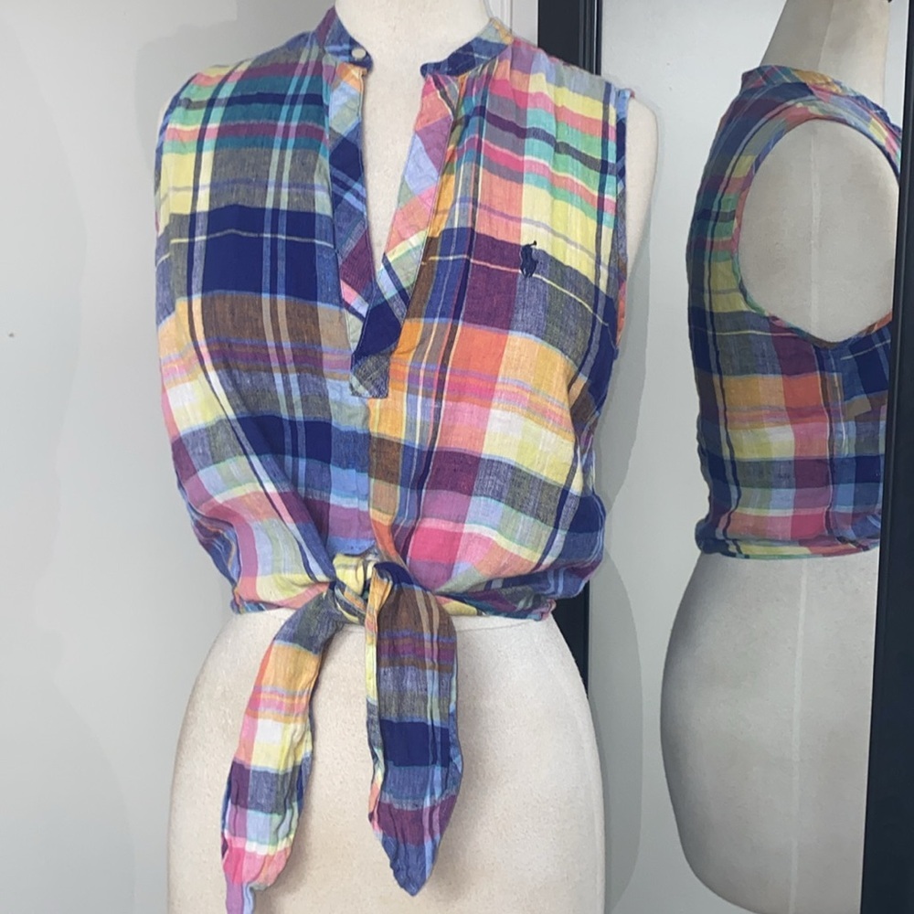 Polo by Ralph Lauren Multicolor Plaid Tie-Front Top